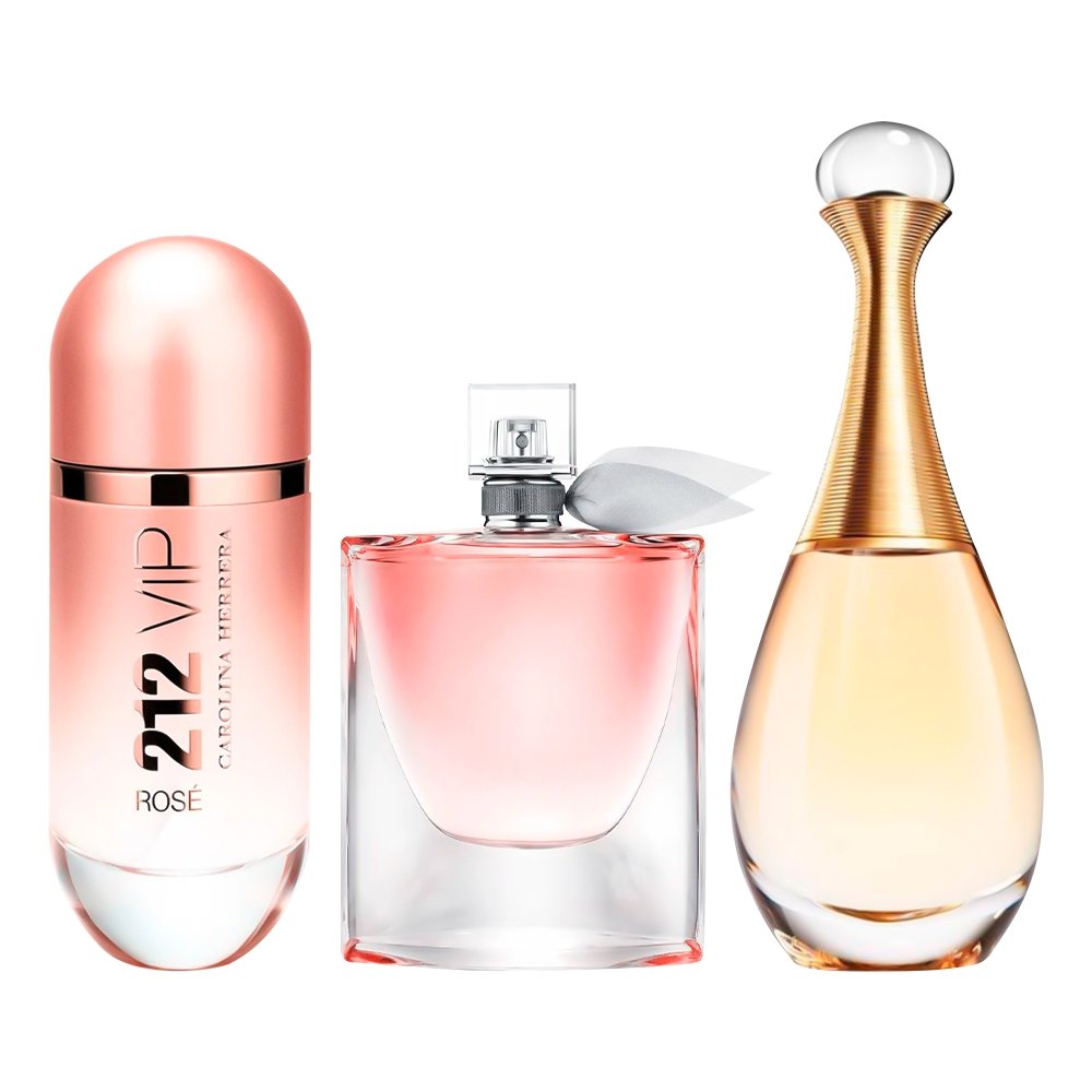 Combo de 3 Parfums pour Femmes - 212 VIP Rosé, La Vie Est Belle et J'adore [100 ml chacun]